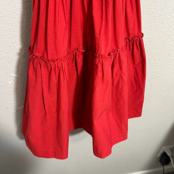 Three Graces London Mia Poplin Mini Dress 12 US 8 Red 100% Cotton Smocked - Picture 5 of 8